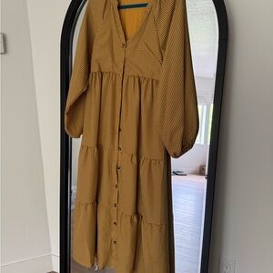 In Bloom Yellow Brown Maxi Sundress with Bishop Sleeves